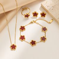 Titanium Steel Steel 18K Gold Plated Elegant Classic Style Inlay Flower Acrylic Earrings Necklace Jewelry Set sku image 33