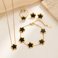 Titanium Steel Steel 18K Gold Plated Elegant Classic Style Inlay Flower Acrylic Earrings Necklace Jewelry Set sku image 32