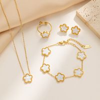 Titanium Steel Steel 18K Gold Plated Elegant Classic Style Inlay Flower Acrylic Earrings Necklace Jewelry Set sku image 31