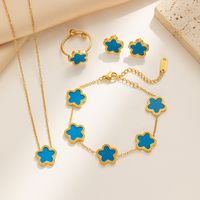 Titanium Steel Steel 18K Gold Plated Elegant Classic Style Inlay Flower Acrylic Earrings Necklace Jewelry Set sku image 35