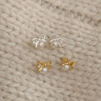 1 Pair Simple Style Bow Knot Inlay Sterling Silver Pearl Ear Studs main image 1