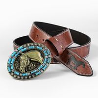 Casual Vintage Style Classic Style Color Block Pu Leather Plating Inlay Turquoise Unisex Leather Belts main image 7