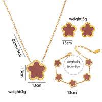 Titanium Steel Steel 18K Gold Plated Elegant Classic Style Inlay Flower Acrylic Earrings Necklace Jewelry Set sku image 27