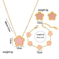 Titanium Steel Steel 18K Gold Plated Elegant Classic Style Inlay Flower Acrylic Earrings Necklace Jewelry Set sku image 30
