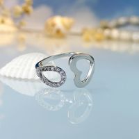 Kupfer Weiß Überzogen K Romantisch Einfacher Stil Inlay Herzform Zirkon Offener Ring main image 3
