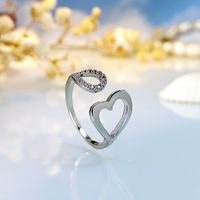 Kupfer Weiß Überzogen K Romantisch Einfacher Stil Inlay Herzform Zirkon Offener Ring main image 1