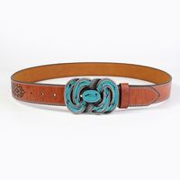 Casual Vintage Style Color Block Pu Leather Spray Paint Metal Button Men's Leather Belts main image 2