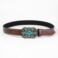 Casual Vintage Style Color Block Pu Leather Spray Paint Metal Button Men's Leather Belts main image 4