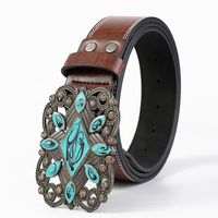 Casual Vintage Style Color Block Pu Leather Spray Paint Metal Button Men's Leather Belts main image 6