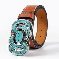Casual Vintage Style Color Block Pu Leather Spray Paint Metal Button Men's Leather Belts main image 7