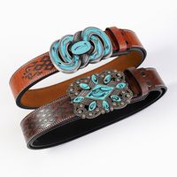 Casual Vintage Style Color Block Pu Leather Spray Paint Metal Button Men's Leather Belts main image 1