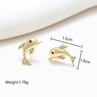 1 Pair XUPING Simple Style Commute Geometric Dolphin Skull Plating Inlay Copper Artificial Gemstones 18K Gold Plated Ear Studs main image 3