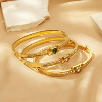 Simple Style Heart Shape 304 Stainless Steel 18K Gold Plated Rhinestones Bangle In Bulk main image 1