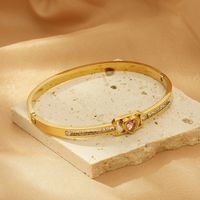 Simple Style Heart Shape 304 Stainless Steel 18K Gold Plated Rhinestones Bangle In Bulk main image 5