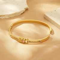 Simple Style Heart Shape 304 Stainless Steel 18K Gold Plated Rhinestones Bangle In Bulk main image 6