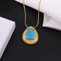 304 Stainless Steel 18K Gold Plated Hip-Hop Rock Plating Water Droplets Glass Stone Zircon Pendant Necklace main image 9