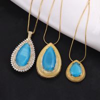 304 Stainless Steel 18K Gold Plated Hip-Hop Rock Plating Water Droplets Glass Stone Zircon Pendant Necklace main image 10