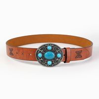 Casual Retro Simple Style Color Block Pu Leather Inlaid Turquoise Turquoise Unisex Leather Belts main image 4