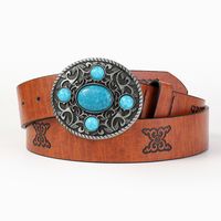 Casual Retro Simple Style Color Block Pu Leather Inlaid Turquoise Turquoise Unisex Leather Belts main image 3