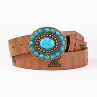 Casual Retro Simple Style Color Block Pu Leather Inlaid Turquoise Turquoise Unisex Leather Belts main image 6