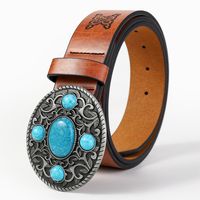 Casual Retro Simple Style Color Block Pu Leather Inlaid Turquoise Turquoise Unisex Leather Belts main image 2