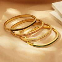 Simple Style Solid Color 304 Stainless Steel 18K Gold Plated Rhinestones Bangle In Bulk main image 1