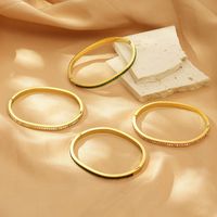 Simple Style Solid Color 304 Stainless Steel 18K Gold Plated Rhinestones Bangle In Bulk main image 2