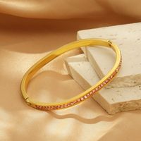 Simple Style Solid Color 304 Stainless Steel 18K Gold Plated Rhinestones Bangle In Bulk main image 3