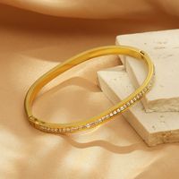 Simple Style Solid Color 304 Stainless Steel 18K Gold Plated Rhinestones Bangle In Bulk main image 4