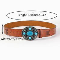 Casual Retro Simple Style Color Block Pu Leather Inlaid Turquoise Turquoise Unisex Leather Belts sku image 3