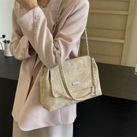 Women's Pu Leather Solid Color Classic Style Sewing Thread Flip Cover Shoulder Bag sku image 4