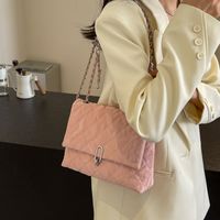 Women's Pu Leather Solid Color Basic Punk Classic Style Sewing Thread Flip Cover Shoulder Bag sku image 4