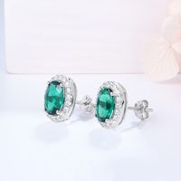 1 Pair Simple Style Oval Inlay Sterling Silver Lab-grown Gemstone Ear Studs main image 2