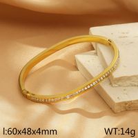 Simple Style Solid Color 304 Stainless Steel 18K Gold Plated Rhinestones Bangle In Bulk sku image 3