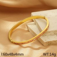 Simple Style Solid Color 304 Stainless Steel 18K Gold Plated Rhinestones Bangle In Bulk sku image 4