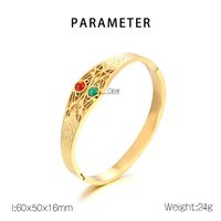 Vintage Style Solid Color 304 Stainless Steel 18K Gold Plated Opal Bangle In Bulk main image 10