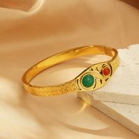 Vintage Style Solid Color 304 Stainless Steel 18K Gold Plated Opal Bangle In Bulk main image 8