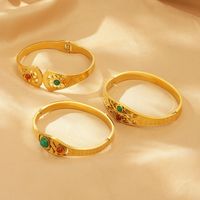 Vintage Style Solid Color 304 Stainless Steel 18K Gold Plated Opal Bangle In Bulk main image 2