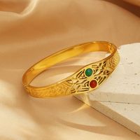 Vintage Style Solid Color 304 Stainless Steel 18K Gold Plated Opal Bangle In Bulk main image 6