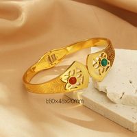 Vintage Style Solid Color 304 Stainless Steel 18K Gold Plated Opal Bangle In Bulk sku image 1