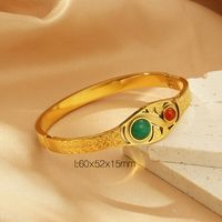 Vintage Style Solid Color 304 Stainless Steel 18K Gold Plated Opal Bangle In Bulk sku image 3