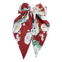 Retro Camellia Red Big Bow Long Floating Hair Clips Hair Accessories Printed Temperament Back Head Spring Clip Top Clip main image 5