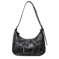 Women's Pu Leather Solid Color Classic Style Sewing Thread Zipper Shoulder Bag sku image 2