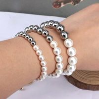 Freshwater Pearl Copper Silver Plated IG Style Simple Style Beaded Round Bracelets main image 1