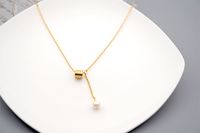 304 Stainless Steel Freshwater Pearl Titanium Steel Gold Plated Casual Modern Style Simple Style Handmade Geometric Pendant Necklace main image 7