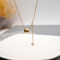 304 Stainless Steel Freshwater Pearl Titanium Steel Gold Plated Casual Modern Style Simple Style Handmade Geometric Pendant Necklace main image 5
