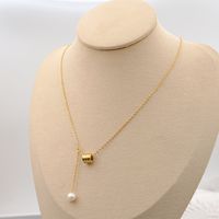 304 Stainless Steel Freshwater Pearl Titanium Steel Gold Plated Casual Modern Style Simple Style Handmade Geometric Pendant Necklace main image 4