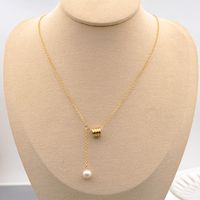 304 Stainless Steel Freshwater Pearl Titanium Steel Gold Plated Casual Modern Style Simple Style Handmade Geometric Pendant Necklace main image 1