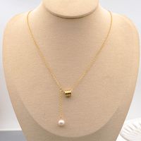 304 Stainless Steel Freshwater Pearl Titanium Steel Gold Plated Casual Modern Style Simple Style Handmade Geometric Pendant Necklace main image 9