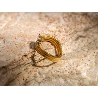 304 Stainless Steel 18K Gold Plated IG Style Simple Style Inlay Waves Horse Eye Rhinestones Rings main image 5